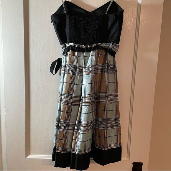 BCBG MaxAzaria black and plaid silk dress spaghetti straps fully lined - Picture 9 of 17
